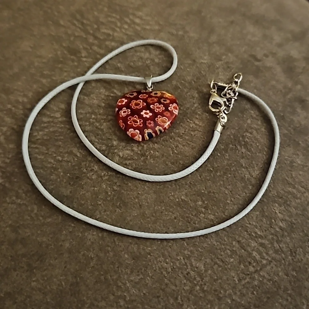 3/$30 Red Millefiori Glass Heart Pendant Coquette Rope Necklace